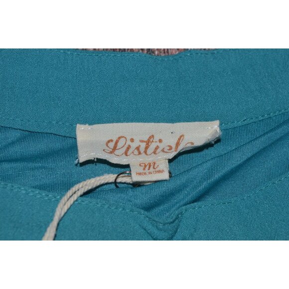 NWT Listicle Teal Peacock Blue Flowy Bohemian Peasant Dress Women's Size Medium - Picture 4 of 7